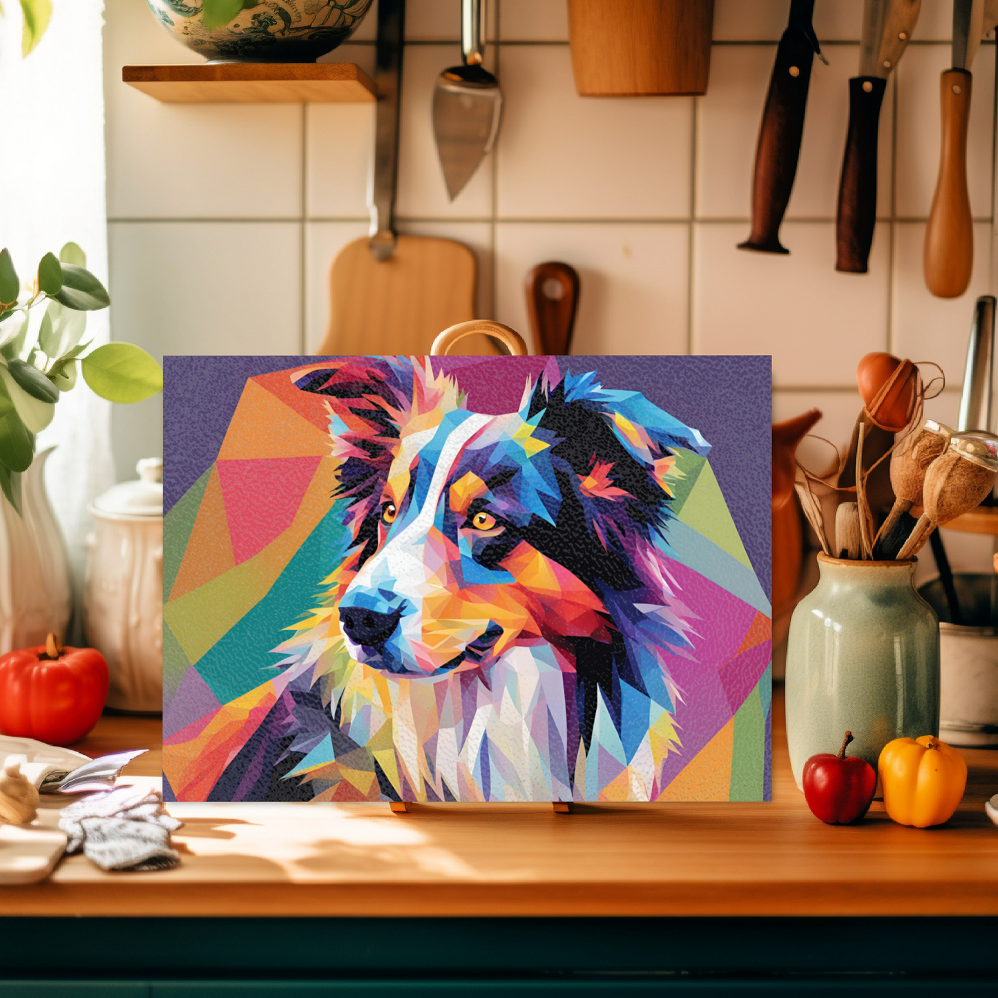 Border Collie Glass Chopping Board