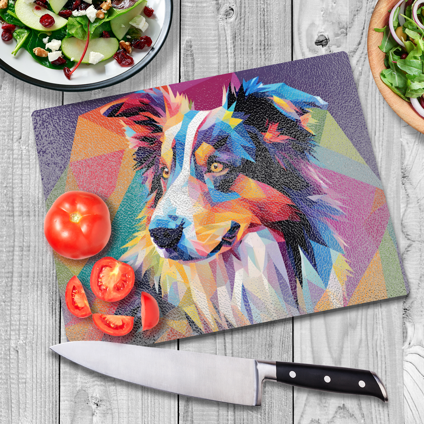 Border Collie Glass Chopping Board