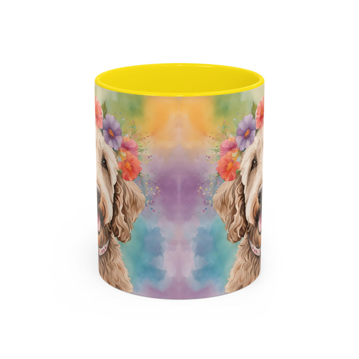 Labradoodle dog design printed on an 11oz ceramic coffee mug