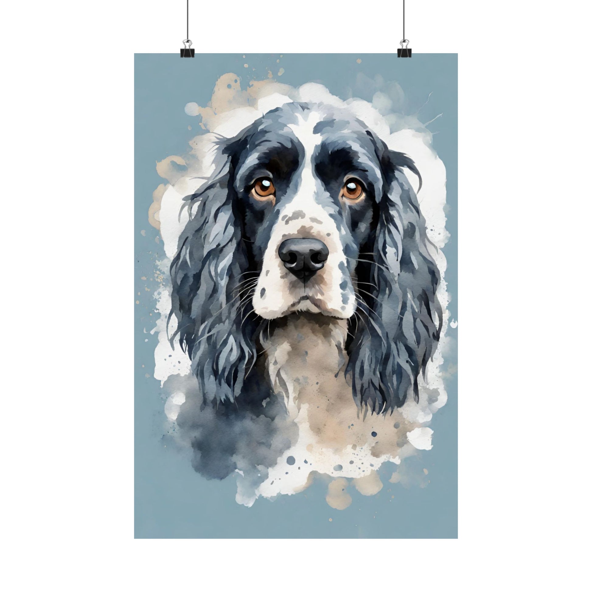 Blue Roan Cocker Spaniel dog design printed on a matte poster