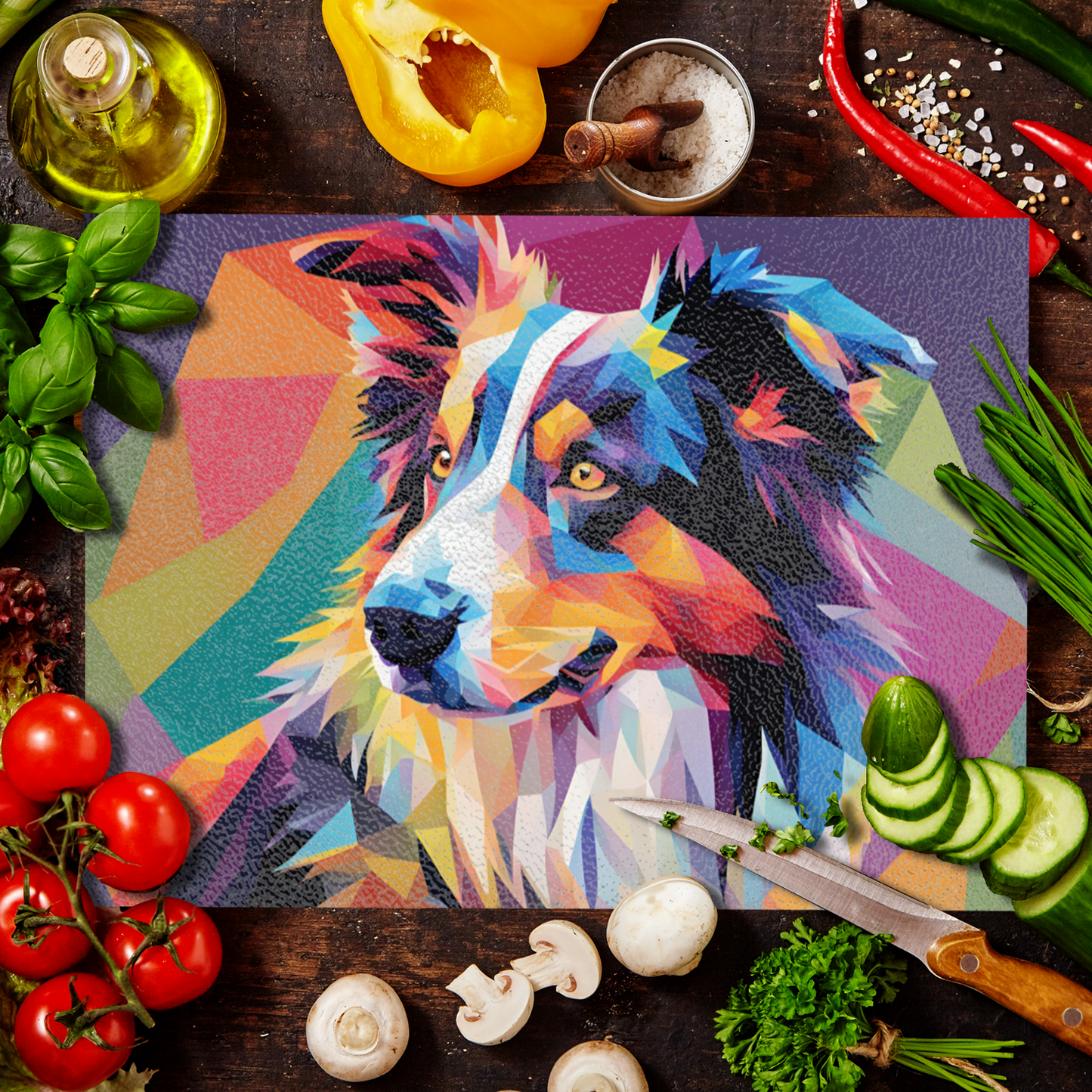Border Collie Glass Chopping Board