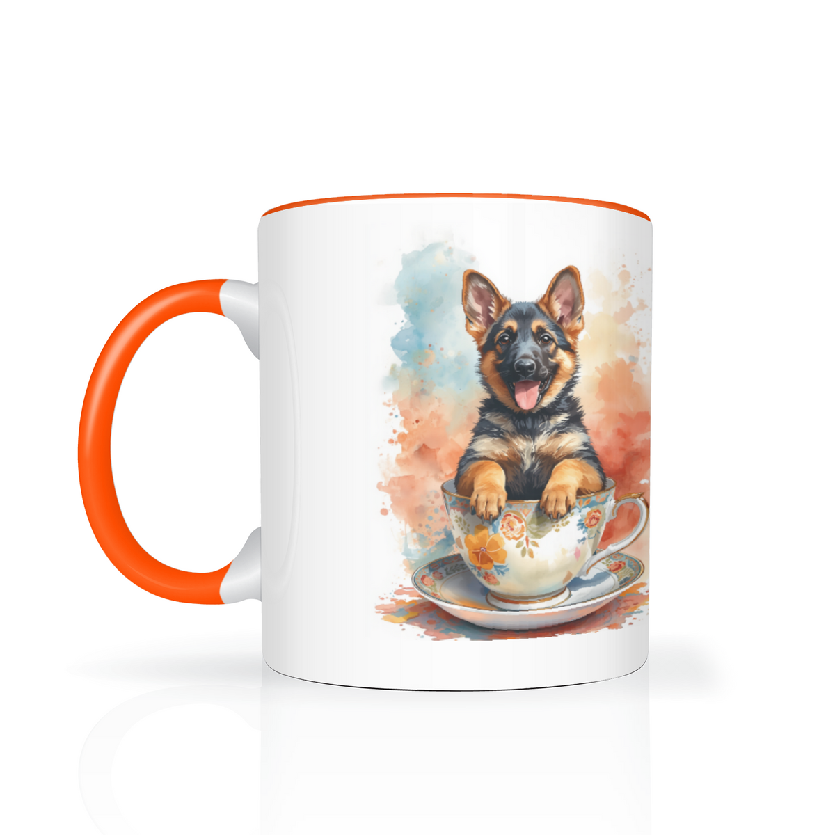 German Shepherd pup in a cup two-tone mug with orange handle and inside – Dogstastic