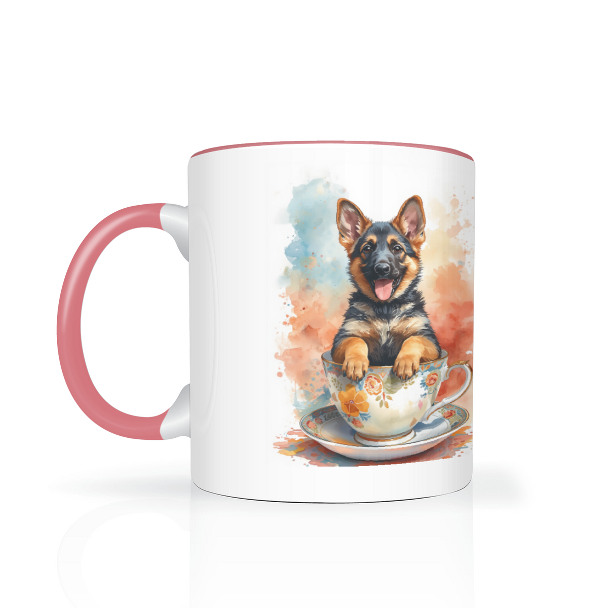 German Shepherd pup in a cup two-tone mug with pink handle and inside – Dogstastic