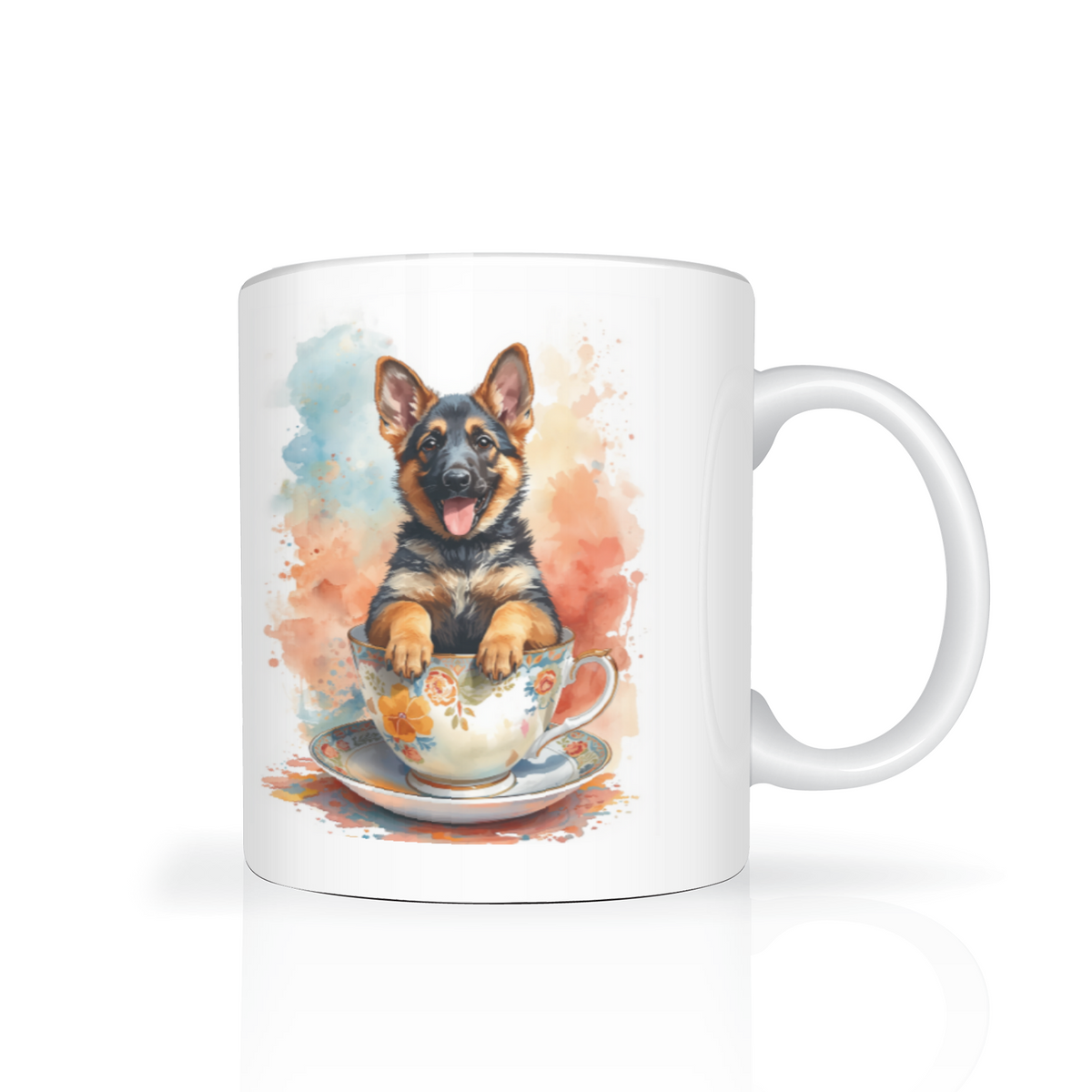 German Shepherd pup in a cup mug, all white – Dogstastic