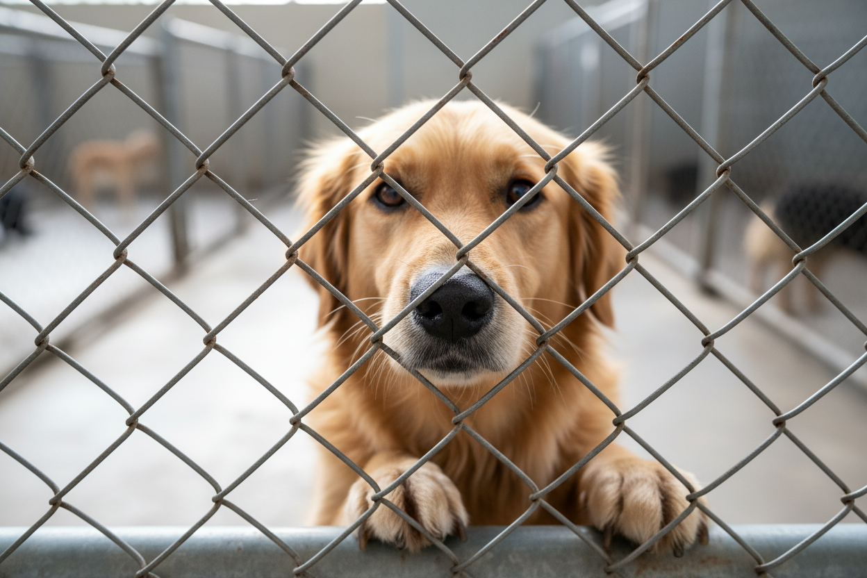 show the dog behind the fence